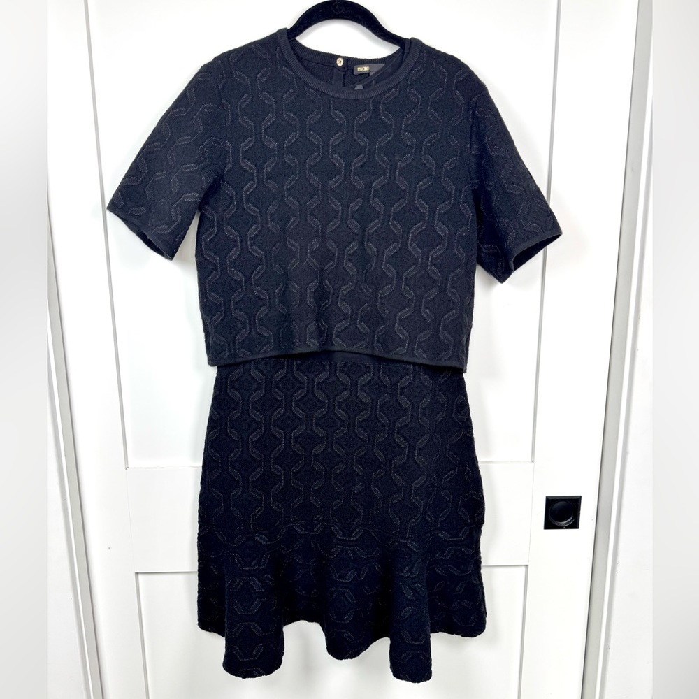 Maje Reve Womens Black Layered Textured Knitted Ruffled Mini Dress 42 XL - Picture 5 of 9